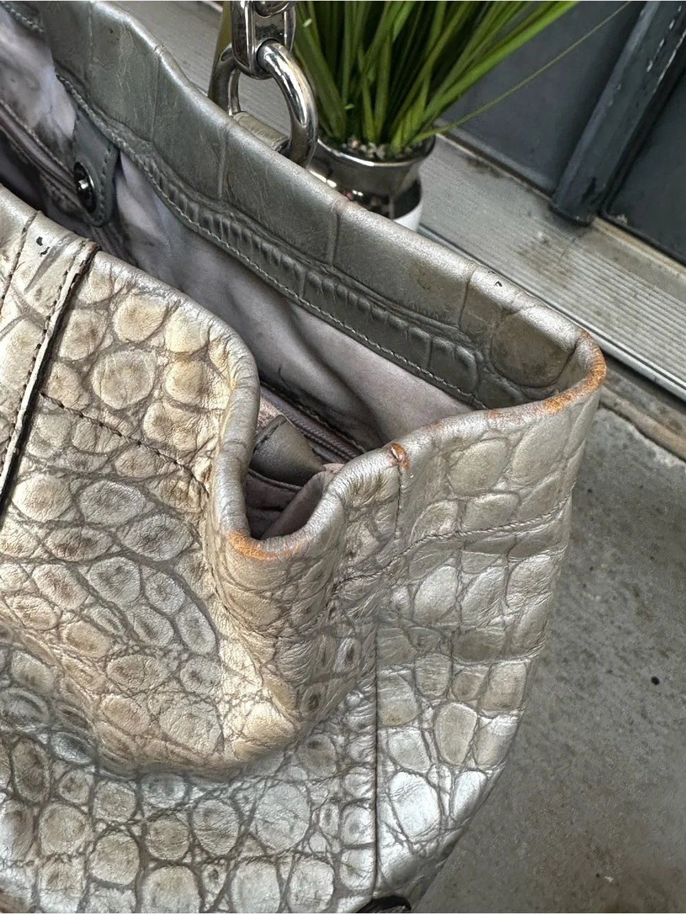 Coach Metallic Croc-Embossed Tote Bag - Silver
